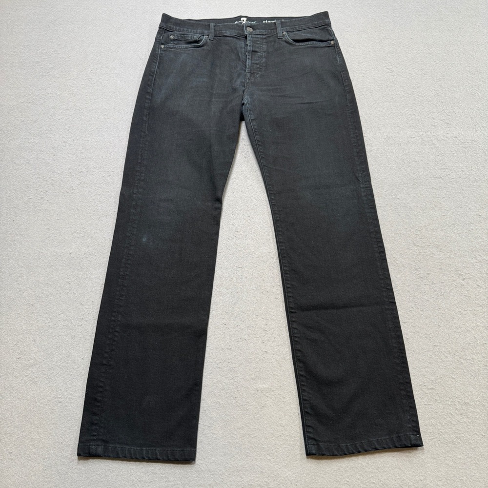 7 For All Mankind Jeans Men's 33 Black Button Fly Standard Fit Straight Leg USA